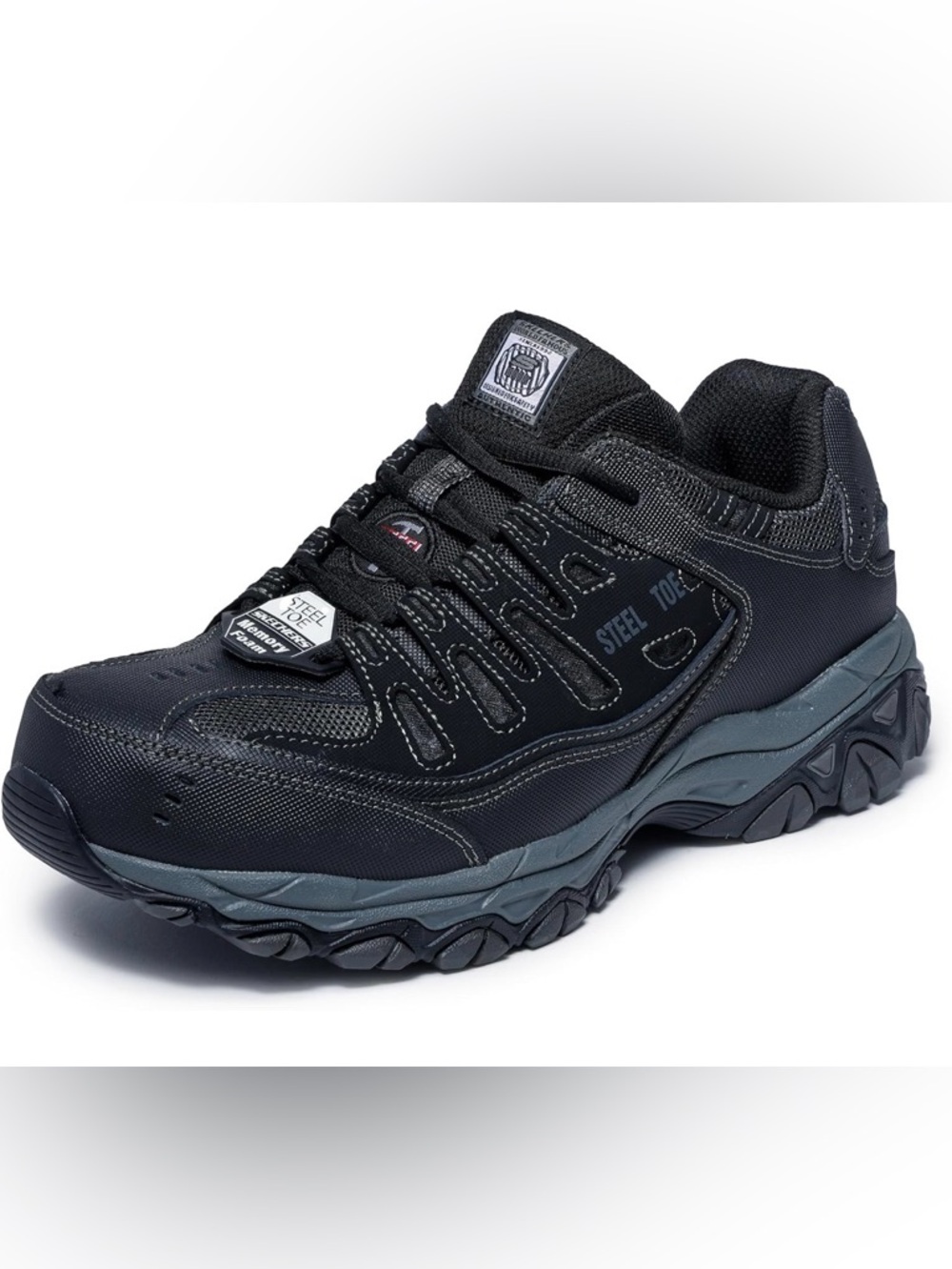 Skechers Men's Black and Gray Steel Toe Athletic Trainer